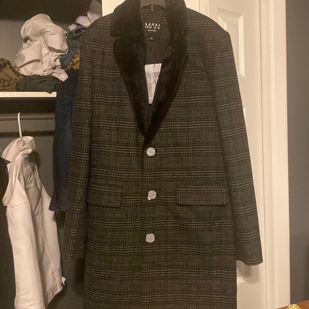 BoohooMAN Fur collar overcoat